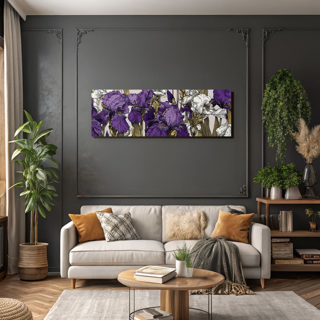 Lila Und Weisse Iris Blumenzeichnung
