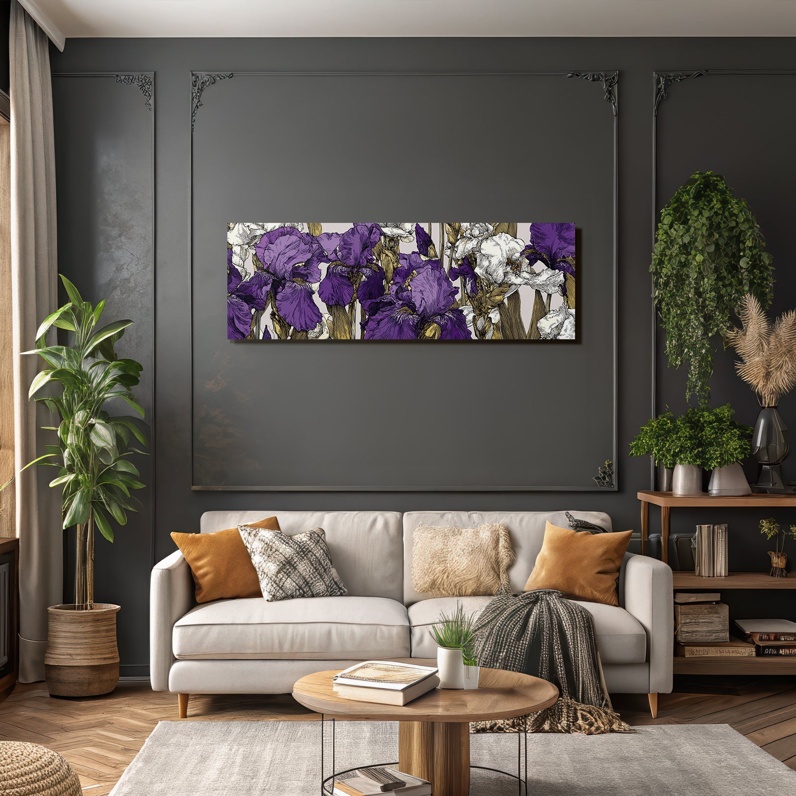 Lila Und Weisse Iris Blumenzeichnung