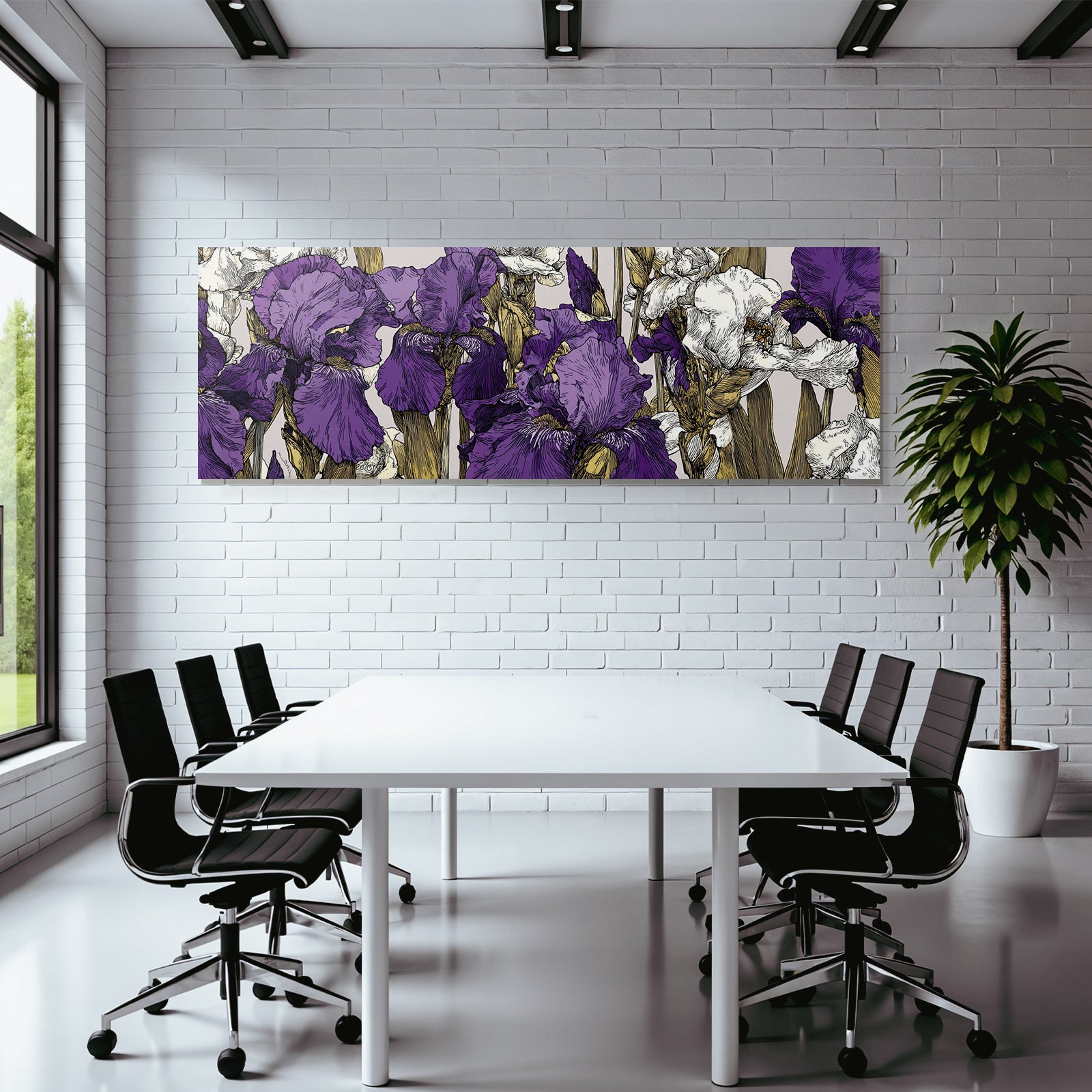 Lila Und Weisse Iris Blumenzeichnung