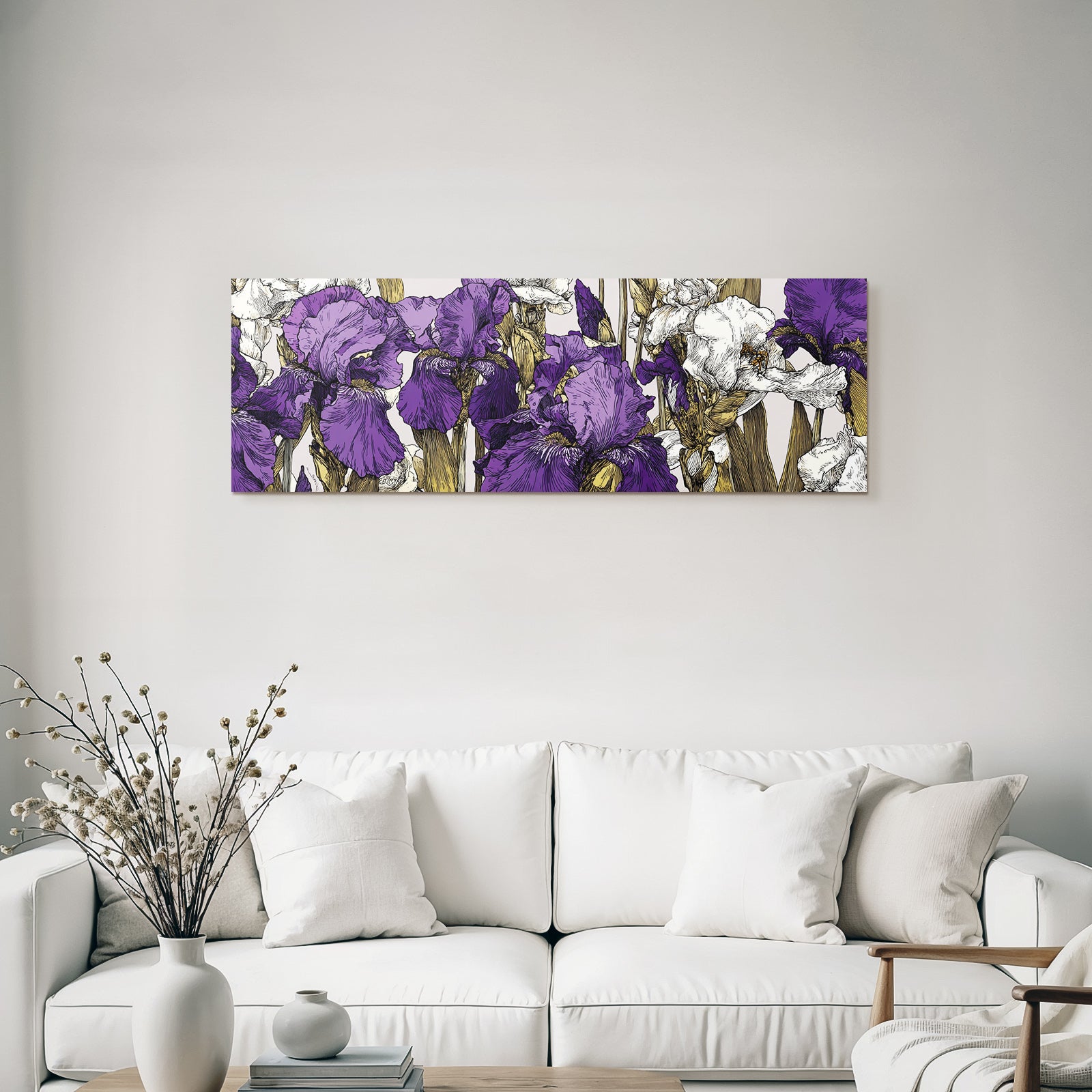 Lila Und Weisse Iris Blumenzeichnung