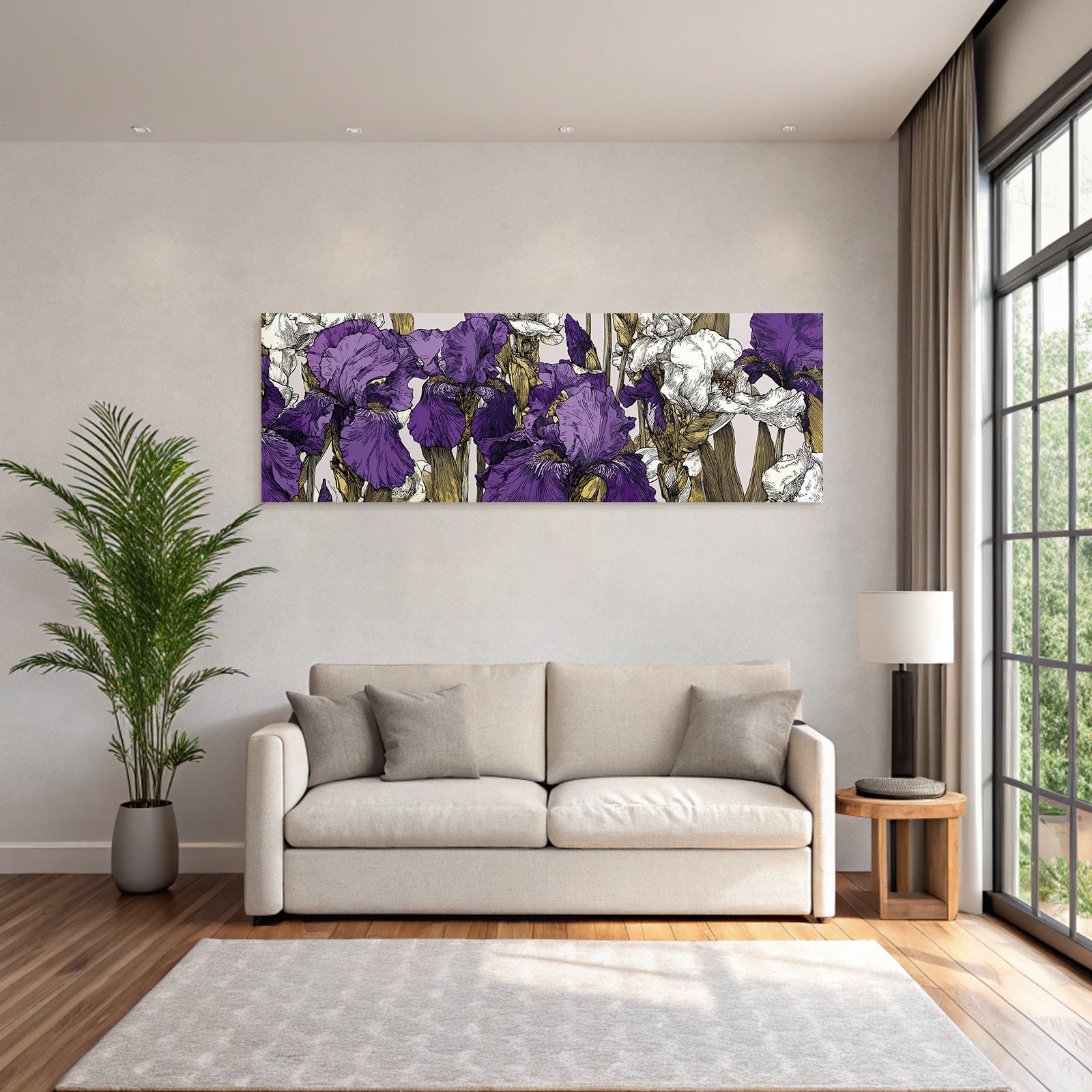 Lila Und Weisse Iris Blumenzeichnung