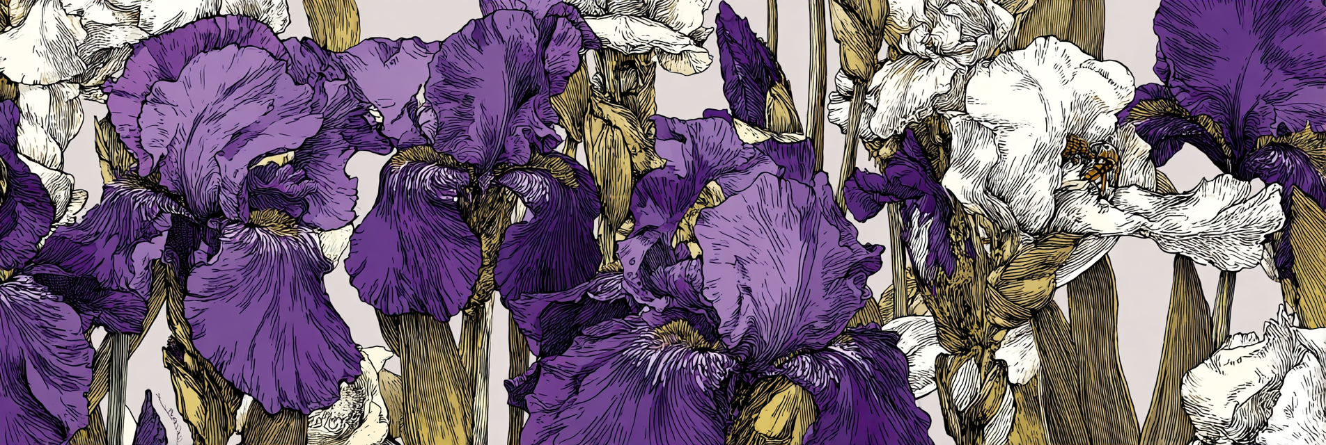 Lila Und Weisse Iris Blumenzeichnung | Jugendstil | Stilrichtungen