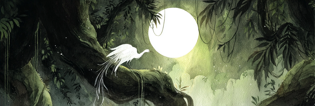 Mystische Waldszene Mit Weissem Vogel Und Heller Mond | Jugendstil | Stilrichtungen
