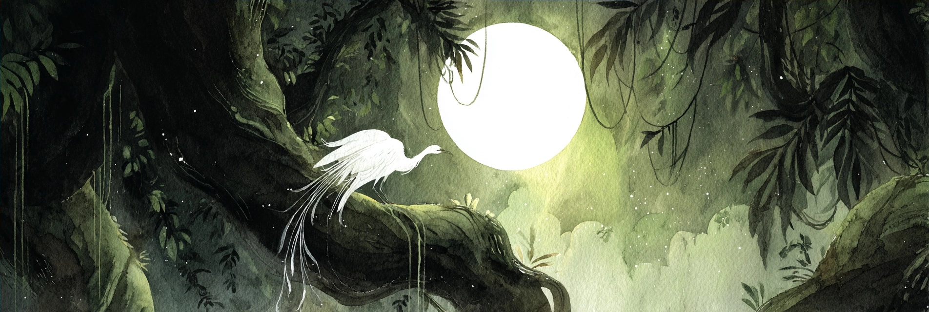 Mystische Waldszene Mit Weissem Vogel Und Heller Mond | Jugendstil | Stilrichtungen
