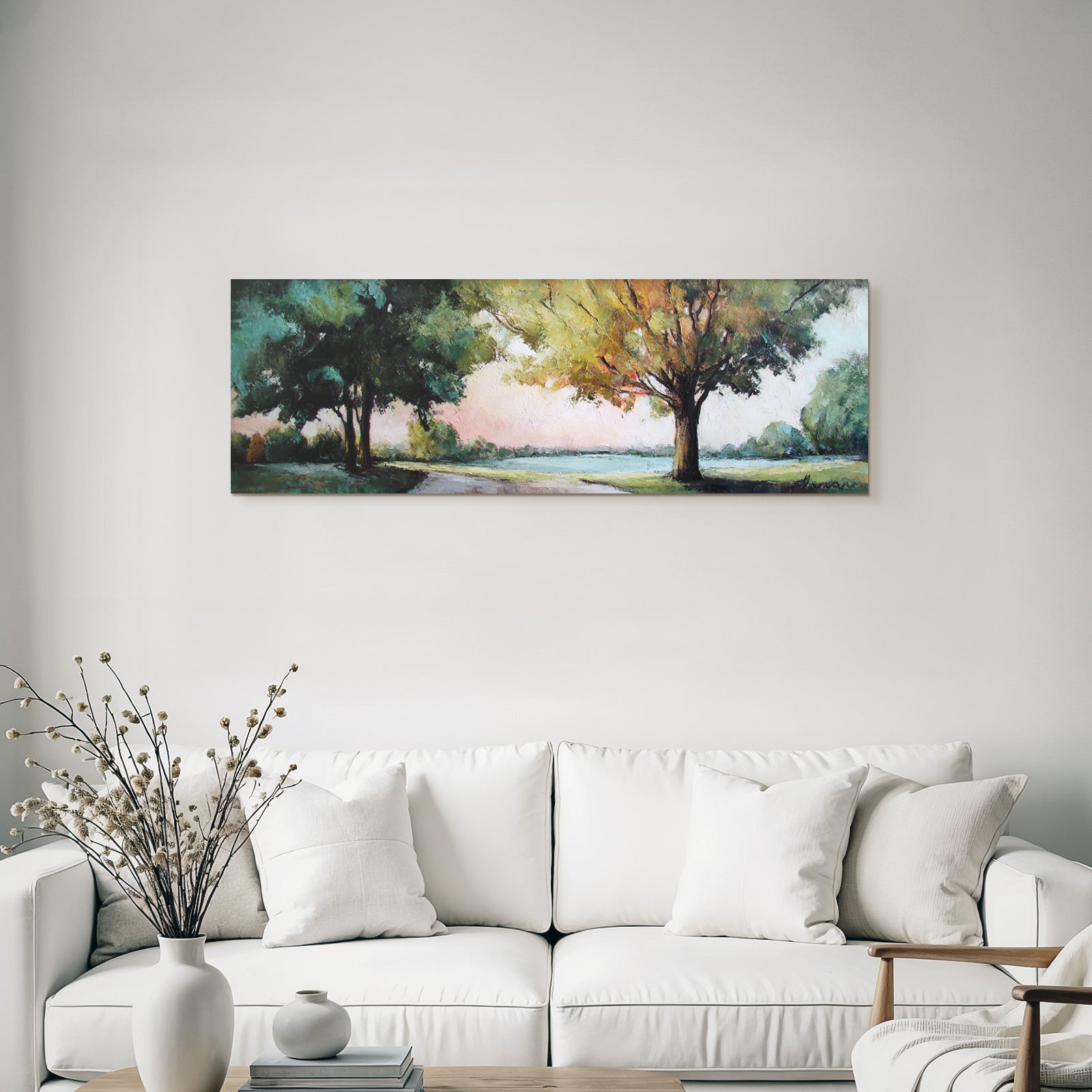 Ruhige Landschaft Mit Buntem Laub Pfad Und Wasser