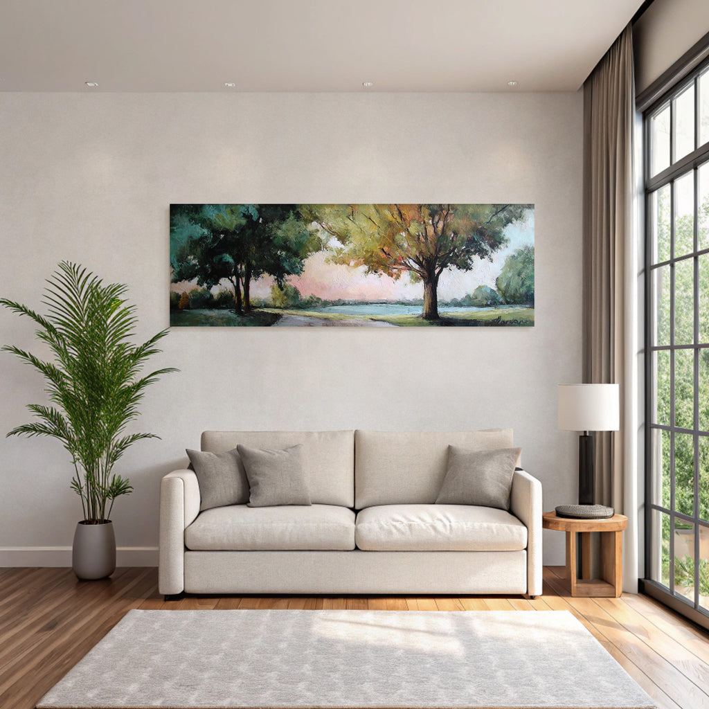 Ruhige Landschaft Mit Buntem Laub Pfad Und Wasser