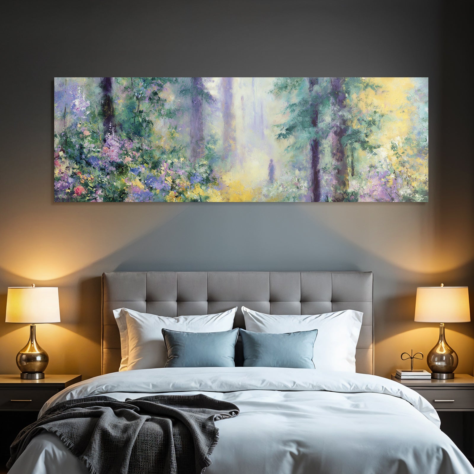 Sanfte Waldlandschaft Im Impressionistischen Stil Mit Farbenfrohen Blumen