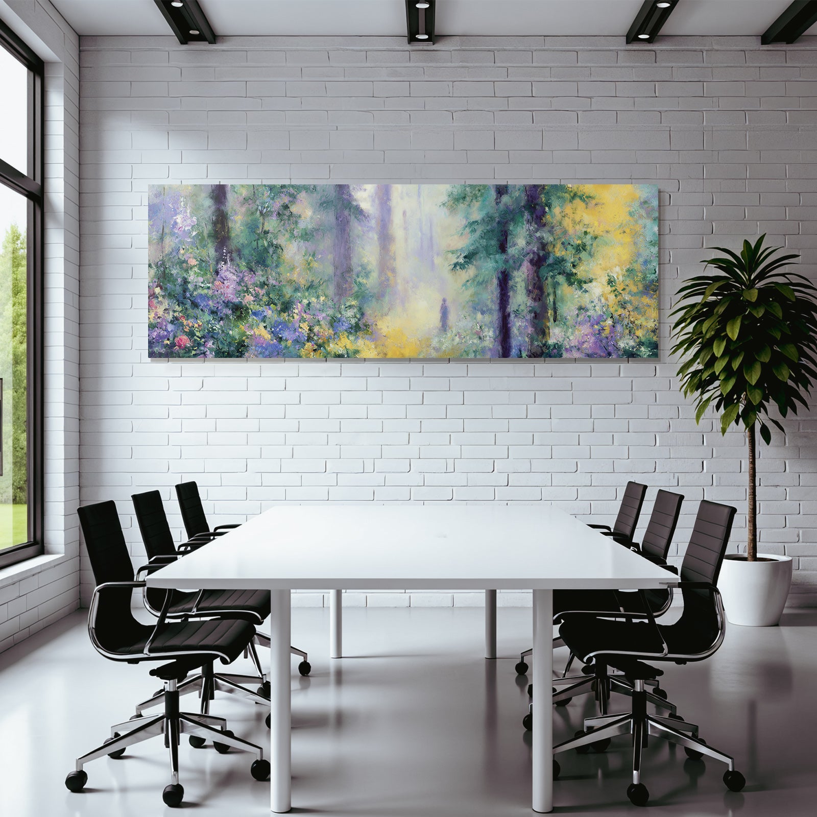 Sanfte Waldlandschaft Im Impressionistischen Stil Mit Farbenfrohen Blumen