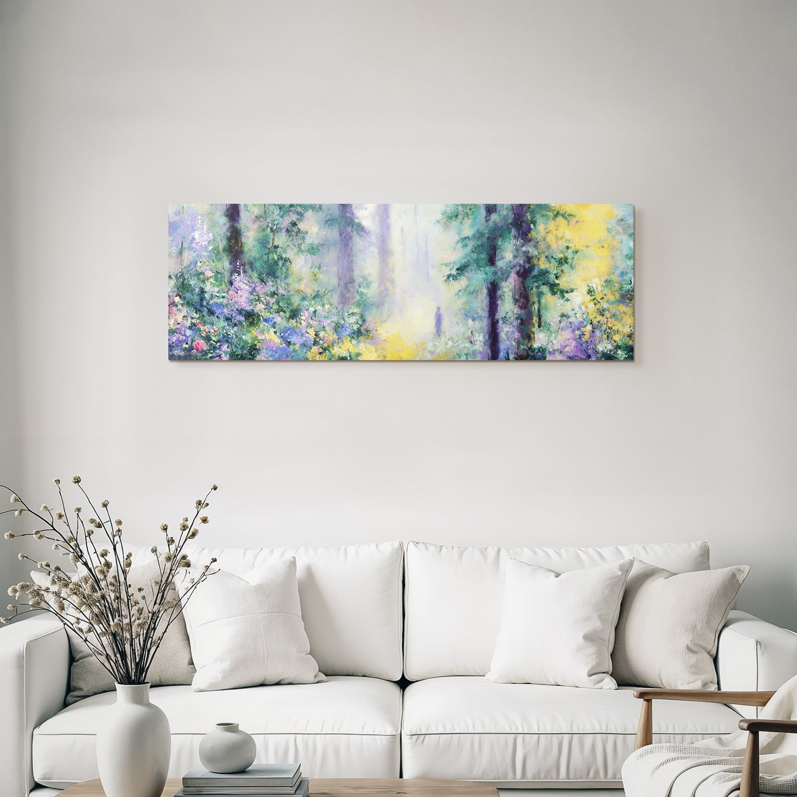 Sanfte Waldlandschaft Im Impressionistischen Stil Mit Farbenfrohen Blumen