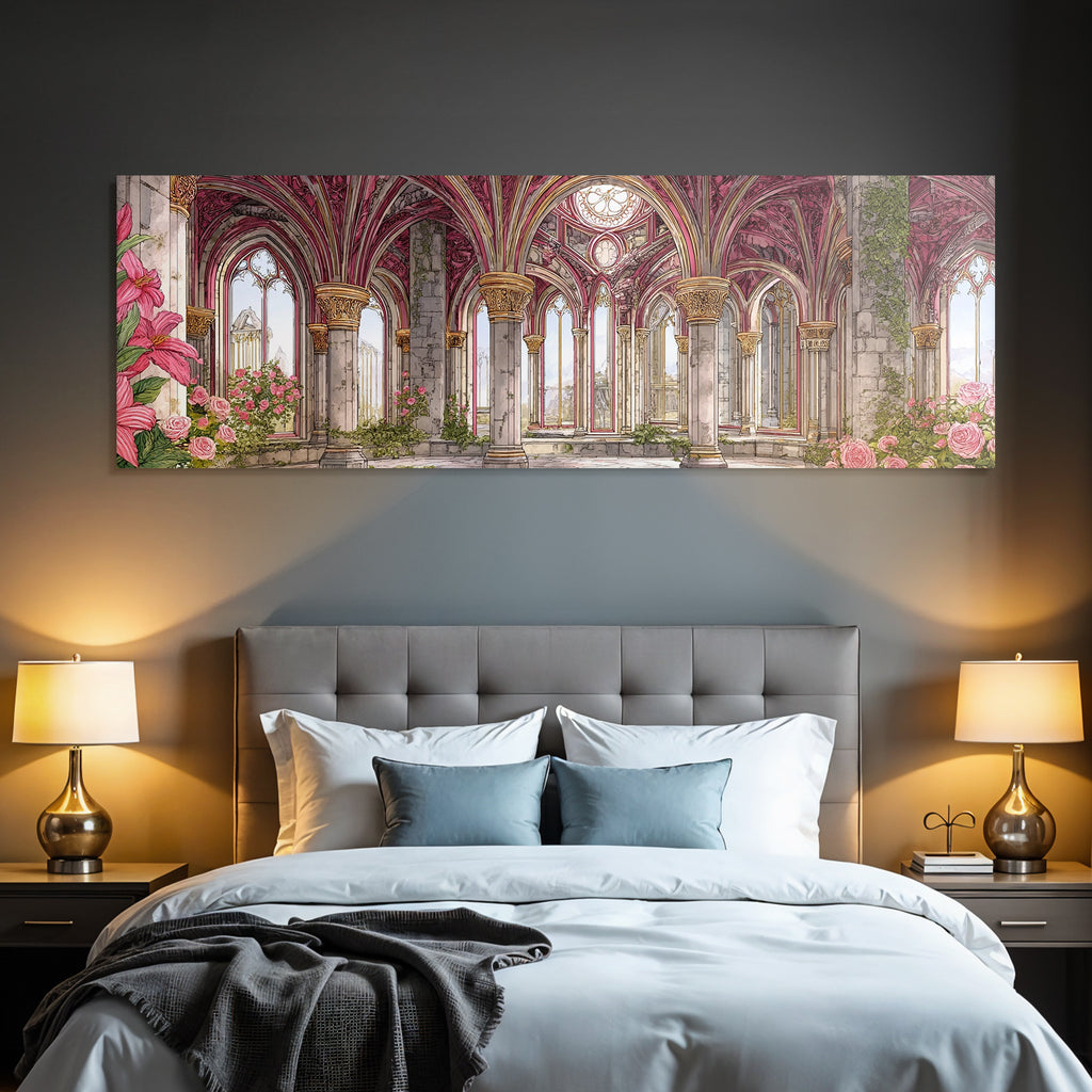 Traumhafte Gotische Innenarchitektur In Rosa Und Gold Mit Rosen Und Lilien