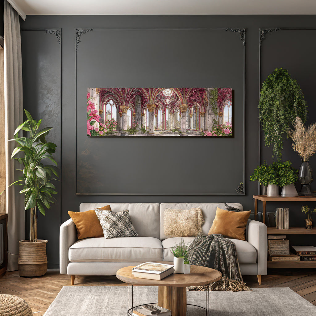 Traumhafte Gotische Innenarchitektur In Rosa Und Gold Mit Rosen Und Lilien
