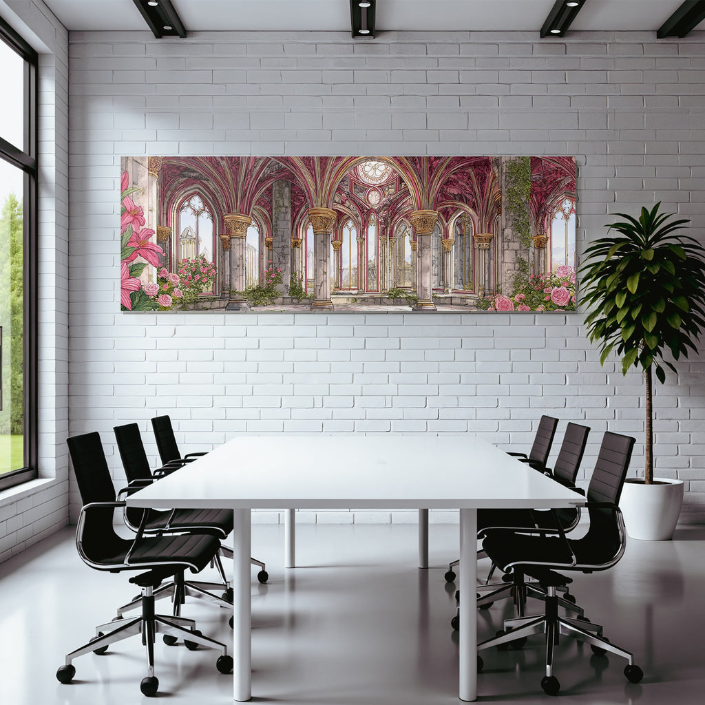 Traumhafte Gotische Innenarchitektur In Rosa Und Gold Mit Rosen Und Lilien
