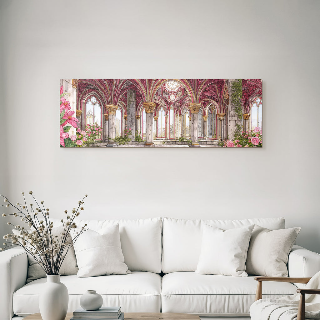 Traumhafte Gotische Innenarchitektur In Rosa Und Gold Mit Rosen Und Lilien