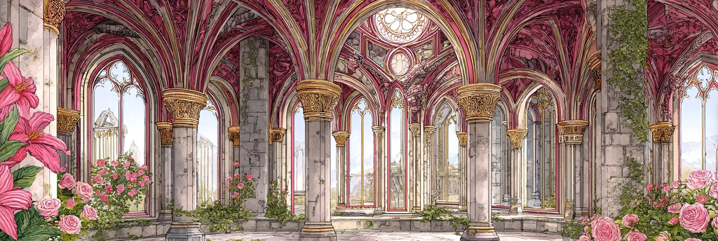 Traumhafte Gotische Innenarchitektur In Rosa Und Gold Mit Rosen Und Lilien | Jugendstil | Stilrichtungen