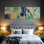 Turkis Und Marineblau Florales Muster Auf Goldenem Hintergrund