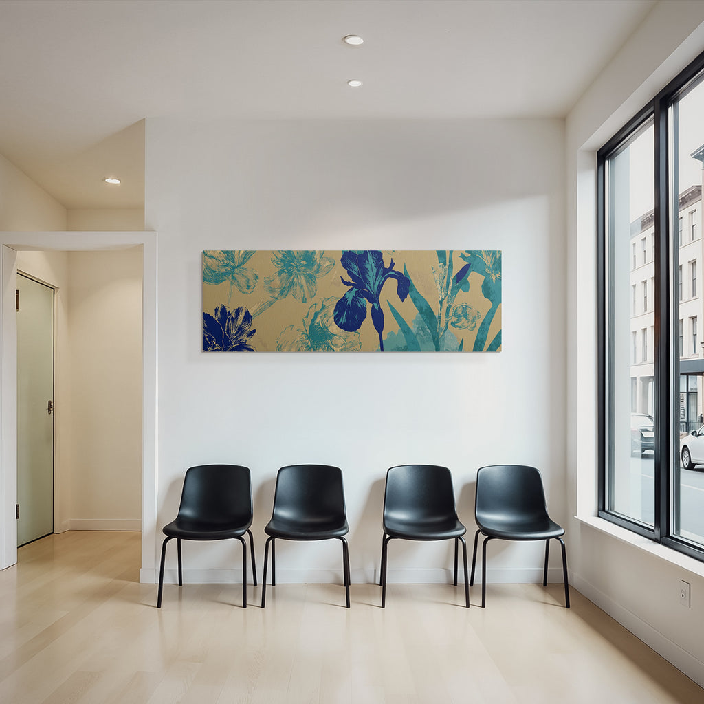 Turkis Und Marineblau Florales Muster Auf Goldenem Hintergrund