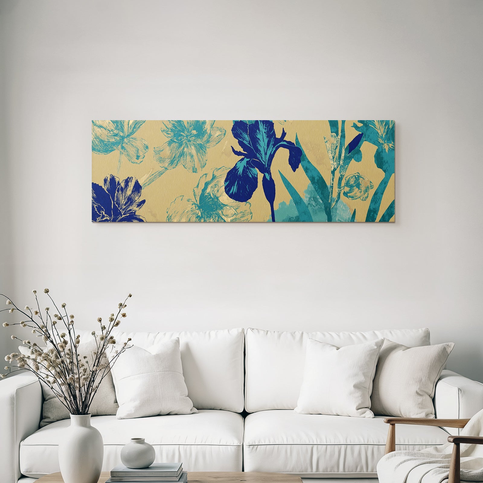 Turkis Und Marineblau Florales Muster Auf Goldenem Hintergrund