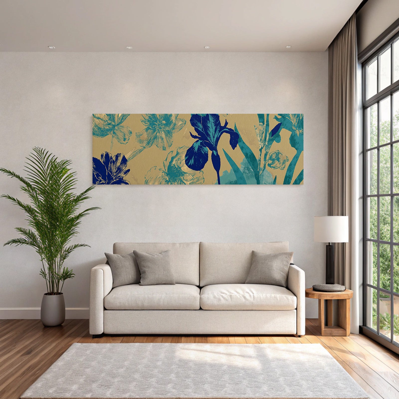 Turkis Und Marineblau Florales Muster Auf Goldenem Hintergrund