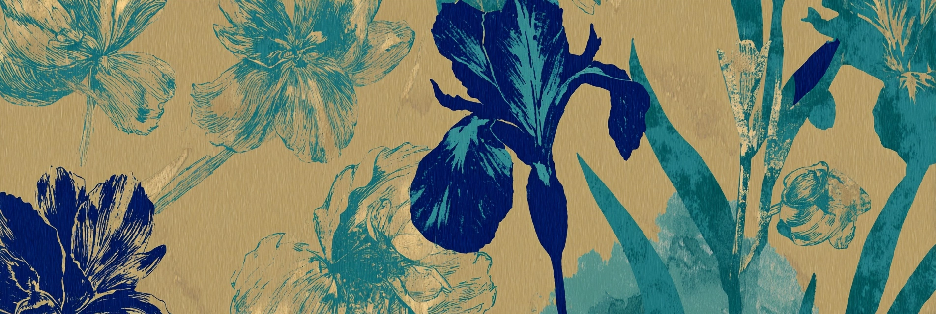 Turkis Und Marineblau Florales Muster Auf Goldenem Hintergrund | Jugendstil | Stilrichtungen