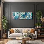 Vogel Mit Blaün Stilisierten Blättern Und Blumen