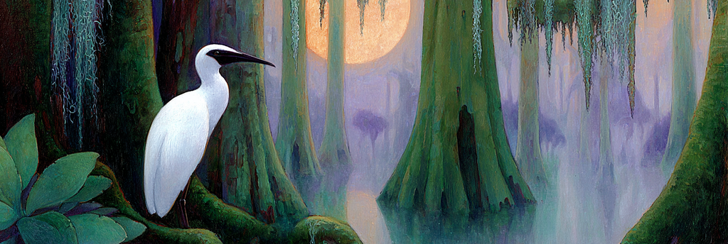 Weisser Reiher Am Sumpf Unter Mondlicht | Jugendstil | Stilrichtungen