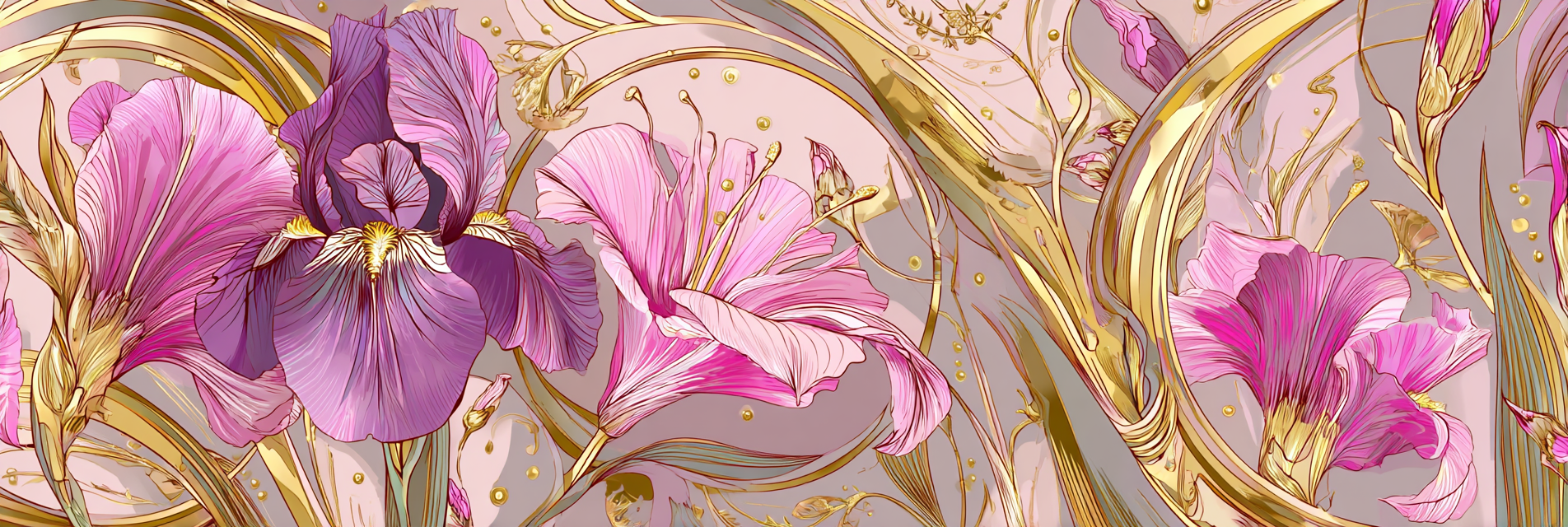 Zarte Iris Muster In Rosa Lila Und Gold | Jugendstil | Stilrichtungen