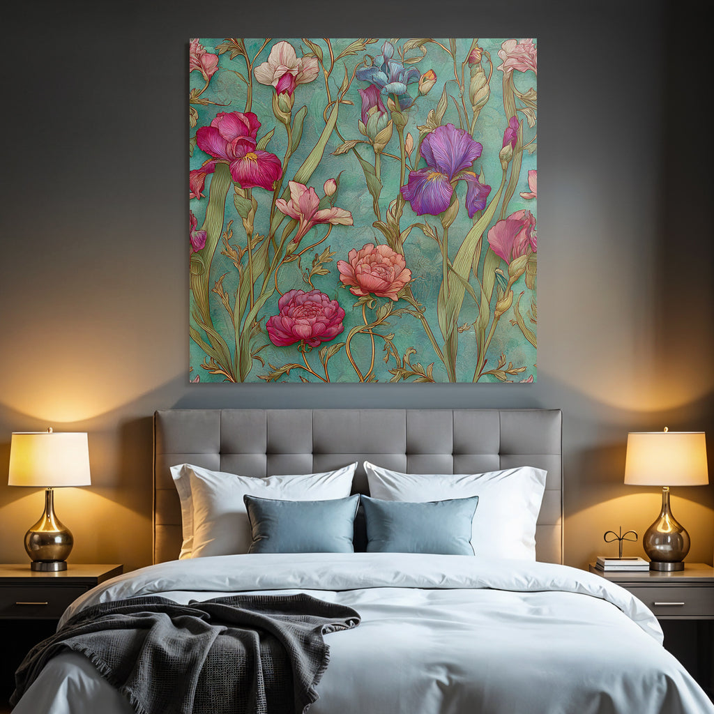 Blumenmuster Mit Türkisem Hintergrund Und Filigranen Blüten