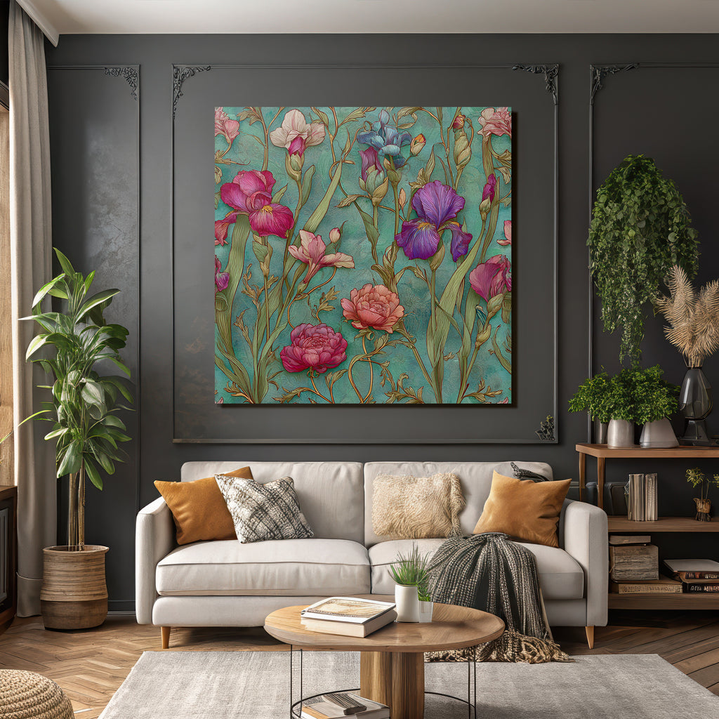 Blumenmuster Mit Türkisem Hintergrund Und Filigranen Blüten