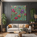 Blumenmuster Mit Türkisem Hintergrund Und Filigranen Blüten