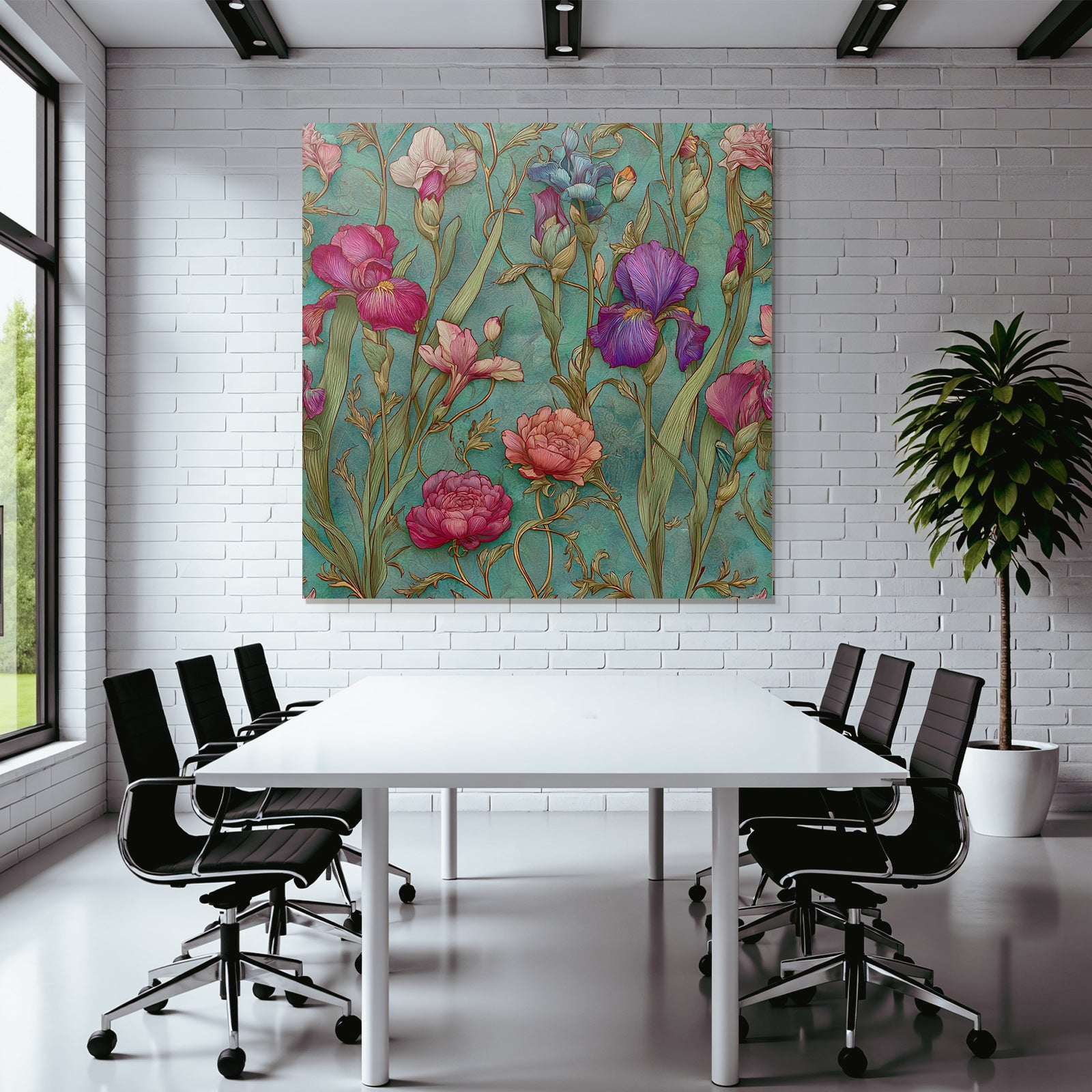 Blumenmuster Mit Türkisem Hintergrund Und Filigranen Blüten