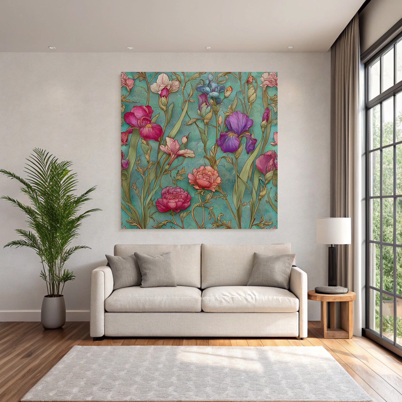 Blumenmuster Mit Türkisem Hintergrund Und Filigranen Blüten
