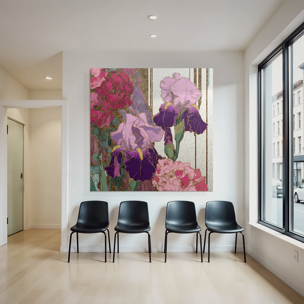 Bunte Iris Und Nelken Mit Glitzer Und Goldakzenten