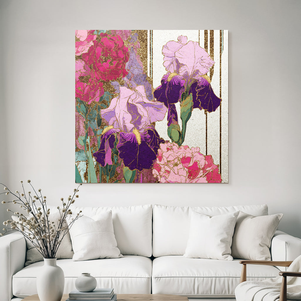 Bunte Iris Und Nelken Mit Glitzer Und Goldakzenten