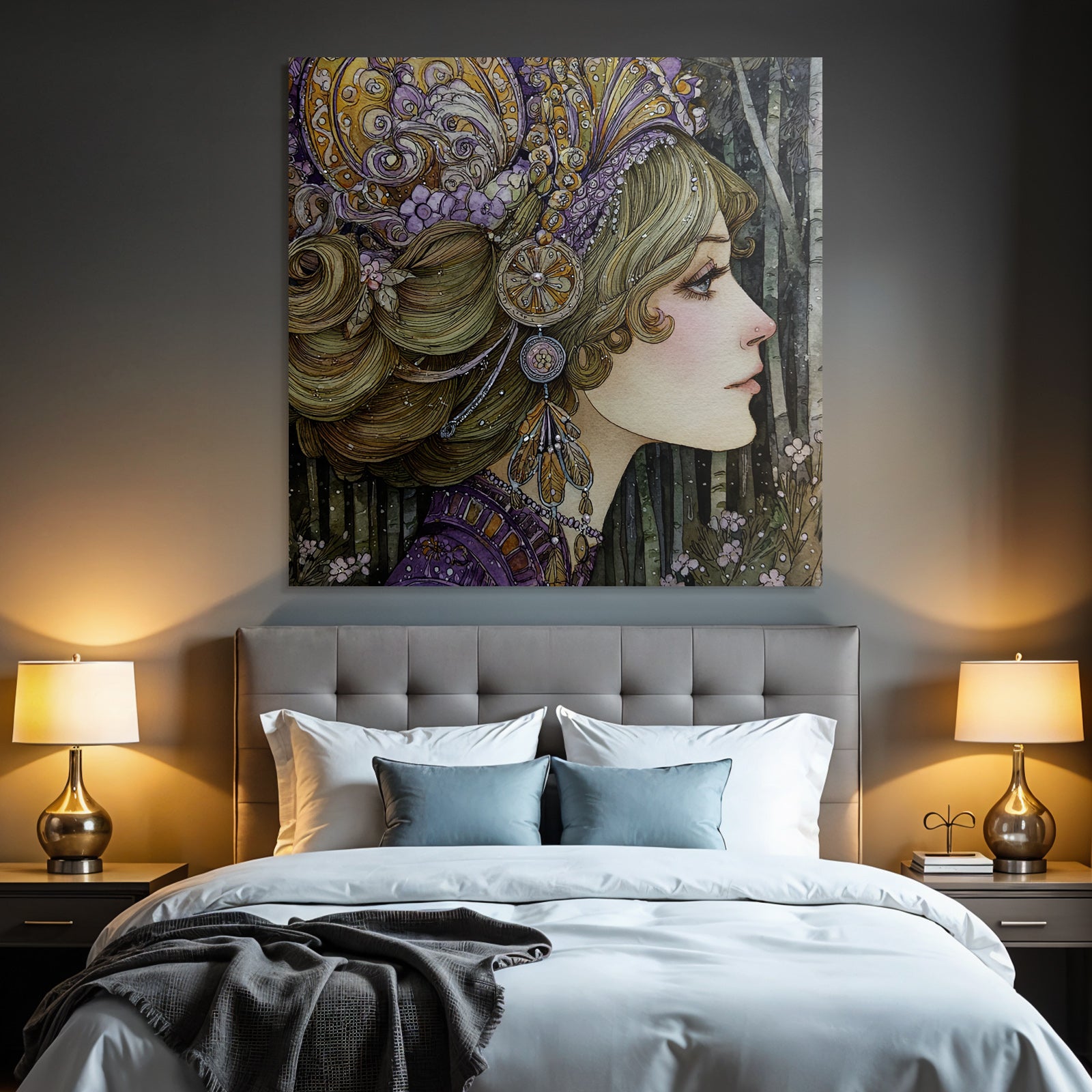 Fantasievolle Dame Mit Kunstvollem Kopfschmuck Im Wald
