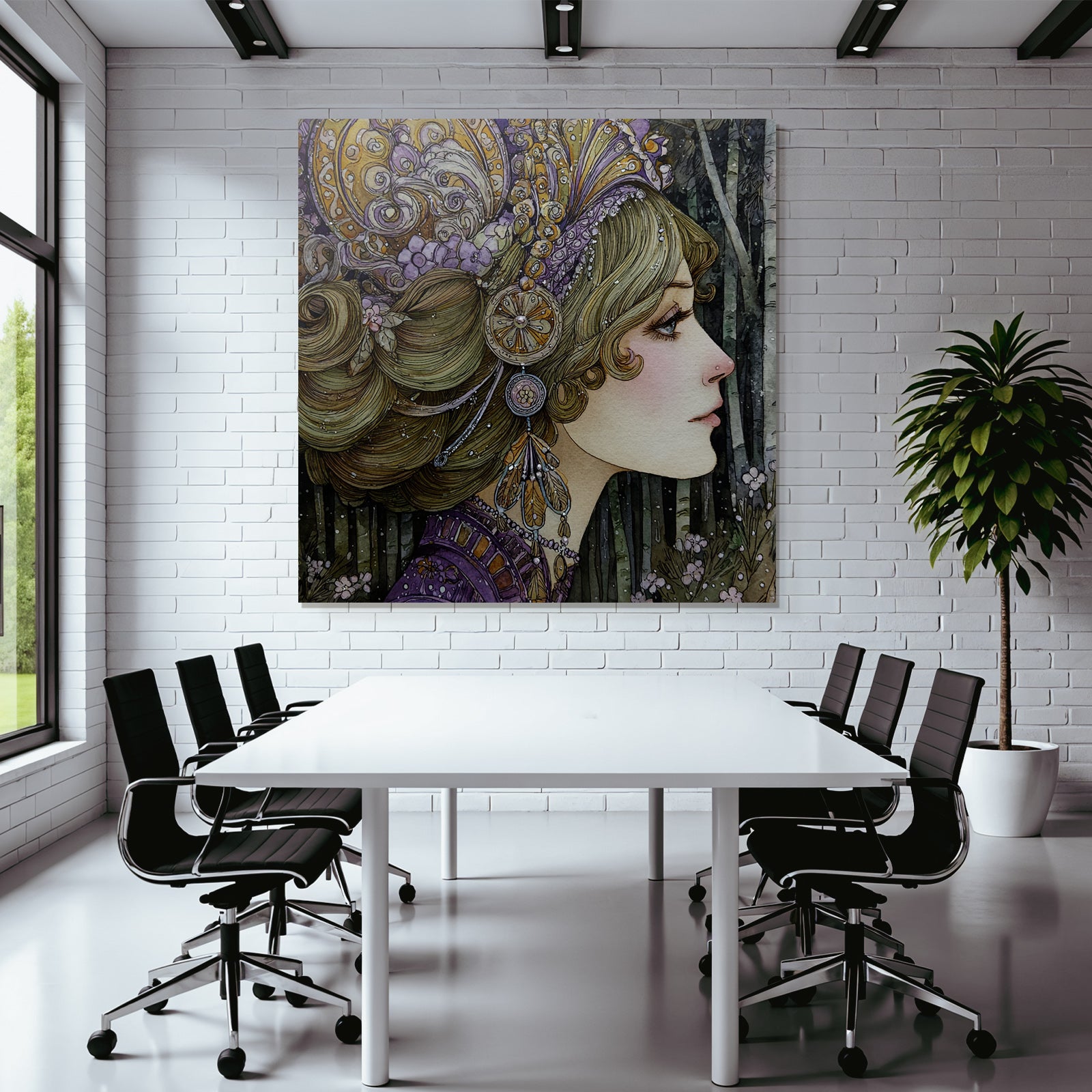 Fantasievolle Dame Mit Kunstvollem Kopfschmuck Im Wald