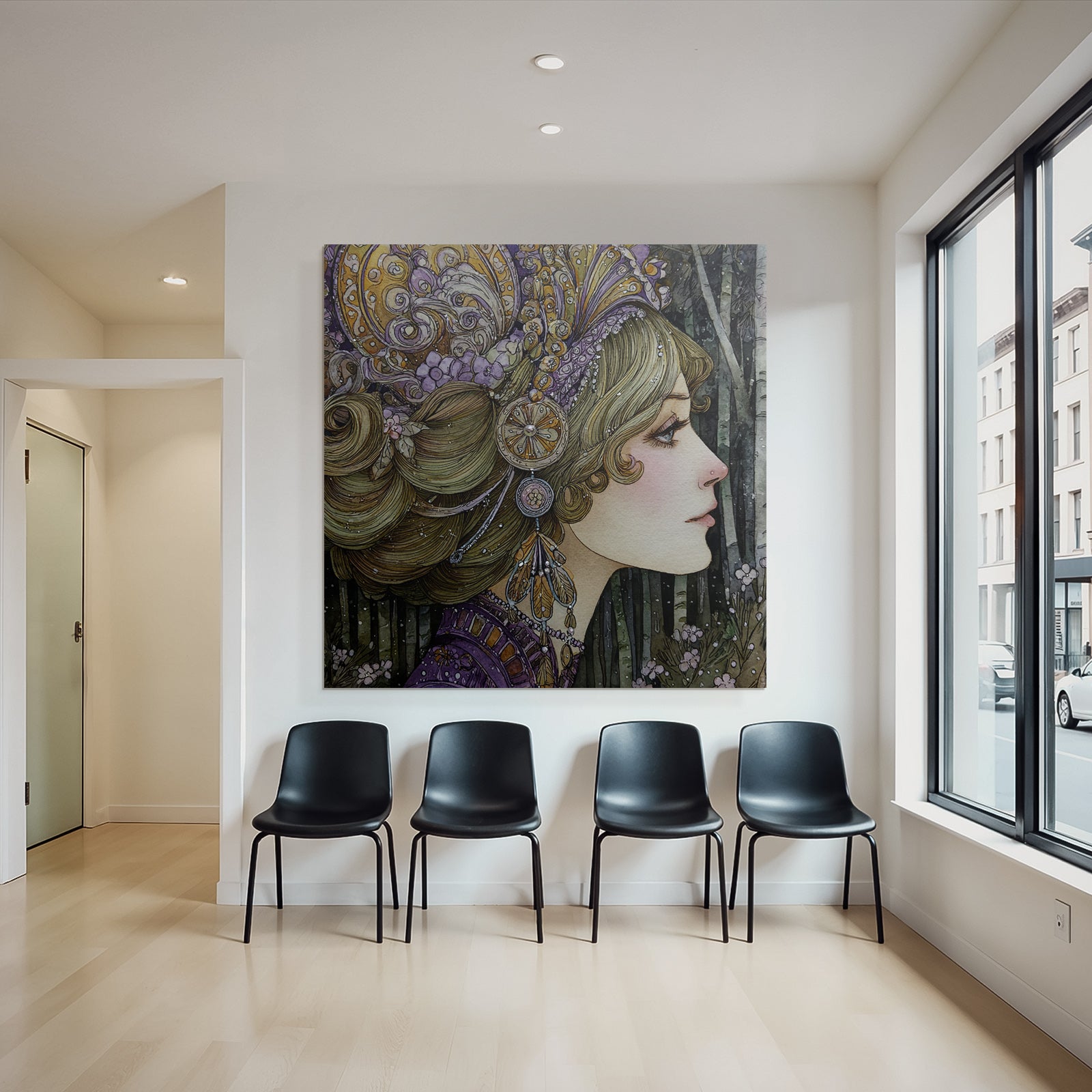 Fantasievolle Dame Mit Kunstvollem Kopfschmuck Im Wald