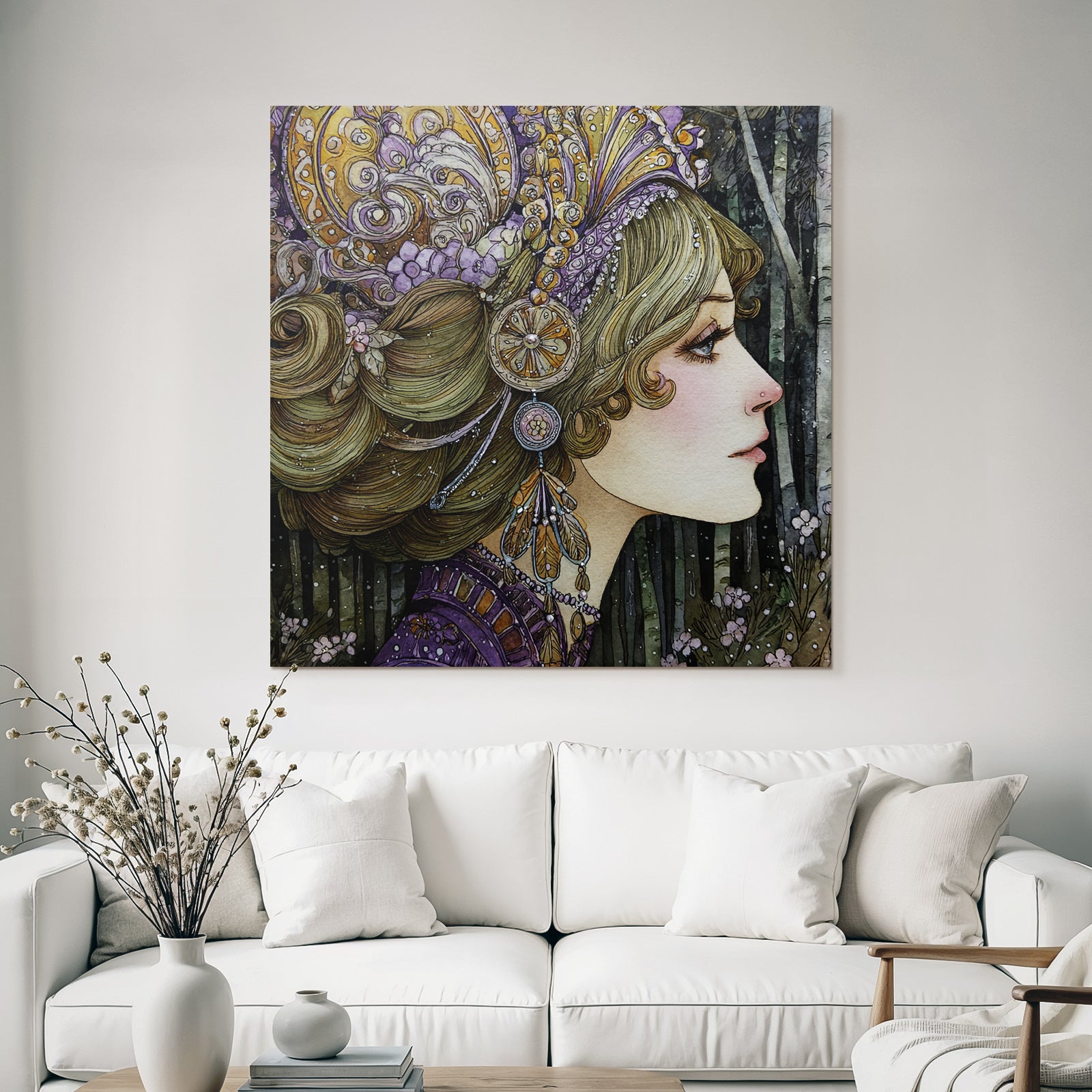 Fantasievolle Dame Mit Kunstvollem Kopfschmuck Im Wald