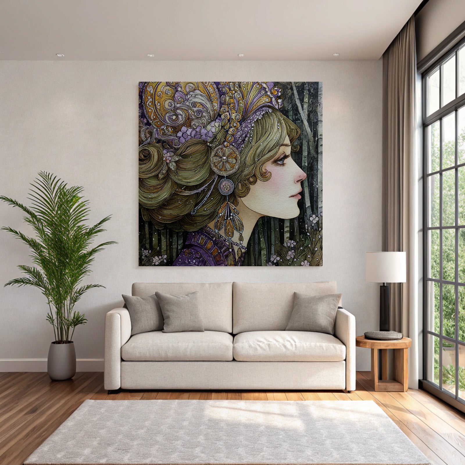 Fantasievolle Dame Mit Kunstvollem Kopfschmuck Im Wald