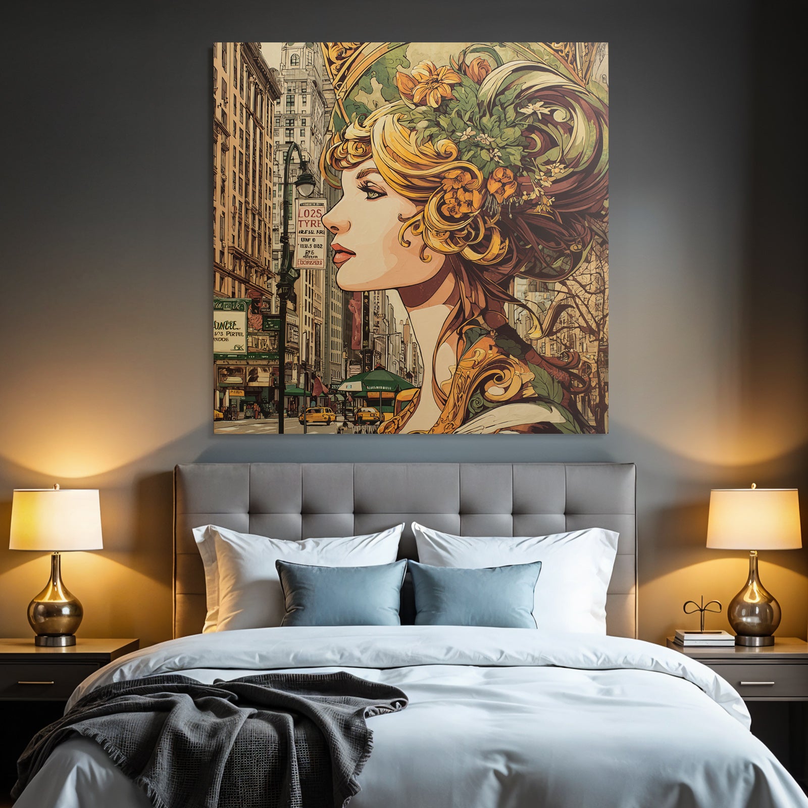 Frau Mit Blumenschmuck In Stadtlandschaft Im