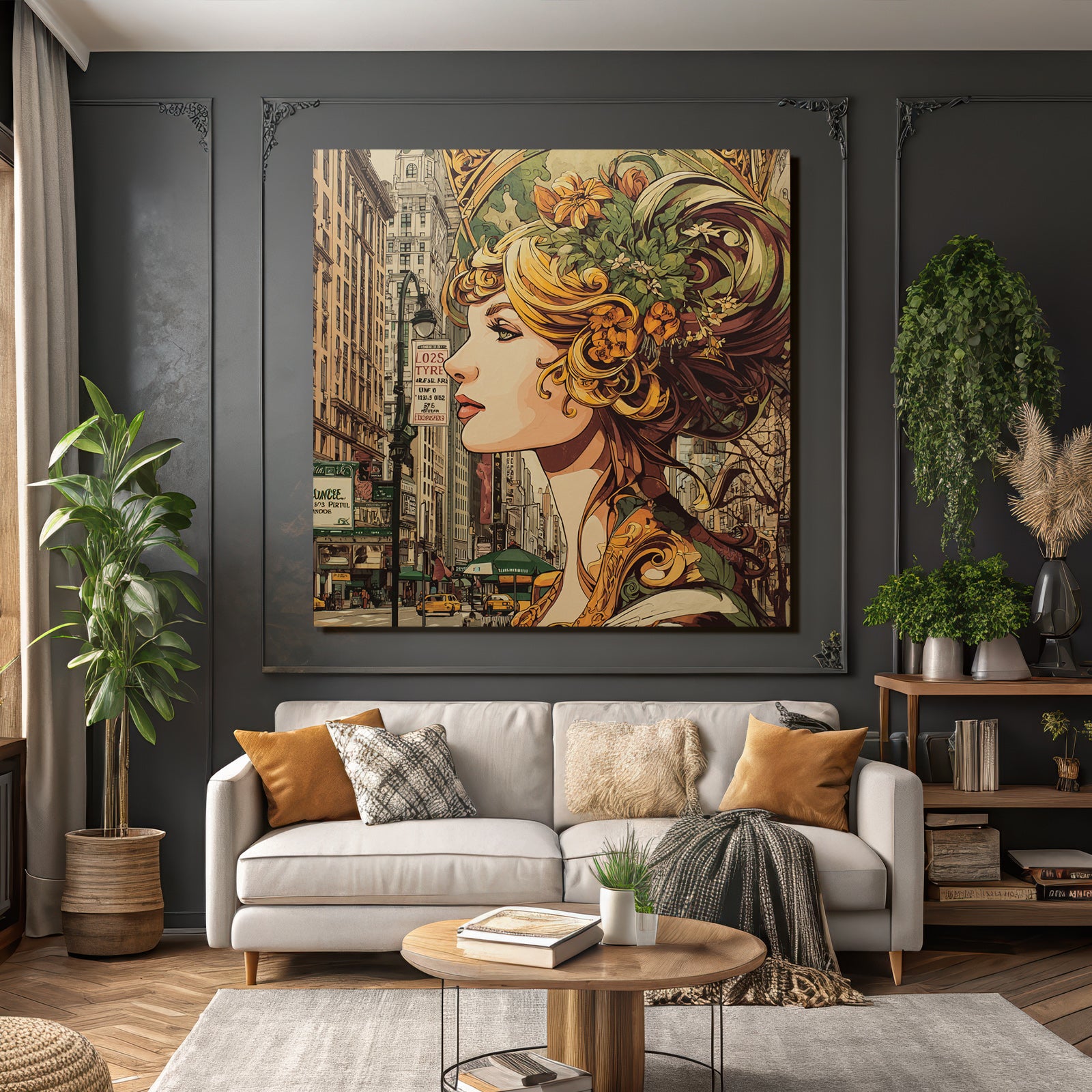 Frau Mit Blumenschmuck In Stadtlandschaft Im