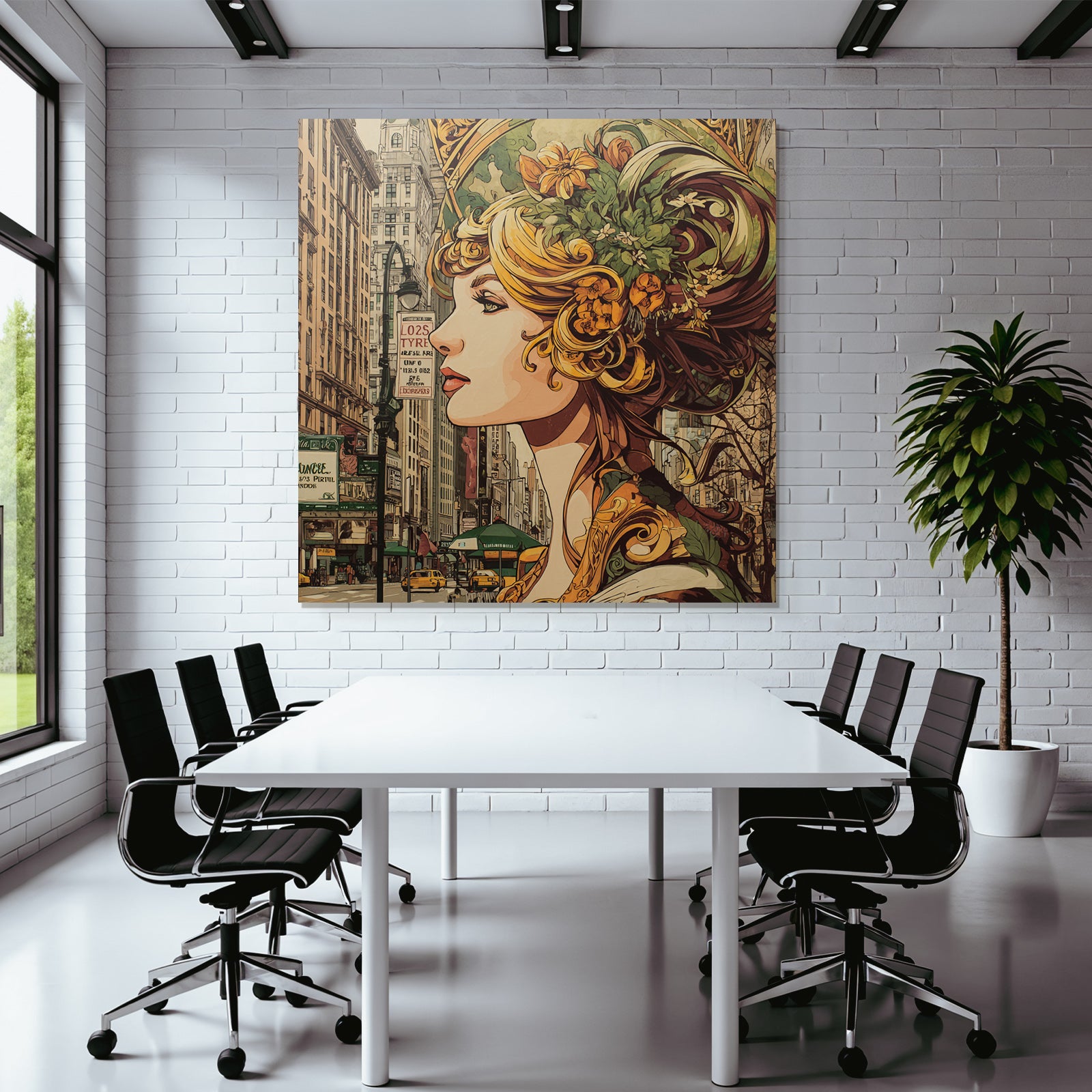Frau Mit Blumenschmuck In Stadtlandschaft Im