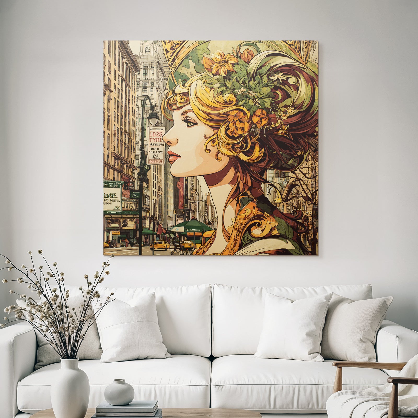 Frau Mit Blumenschmuck In Stadtlandschaft Im