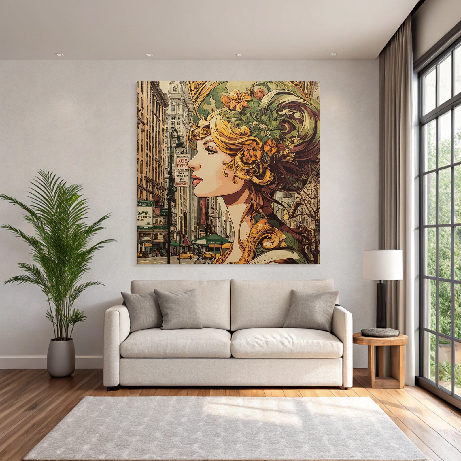 Frau Mit Blumenschmuck In Stadtlandschaft Im