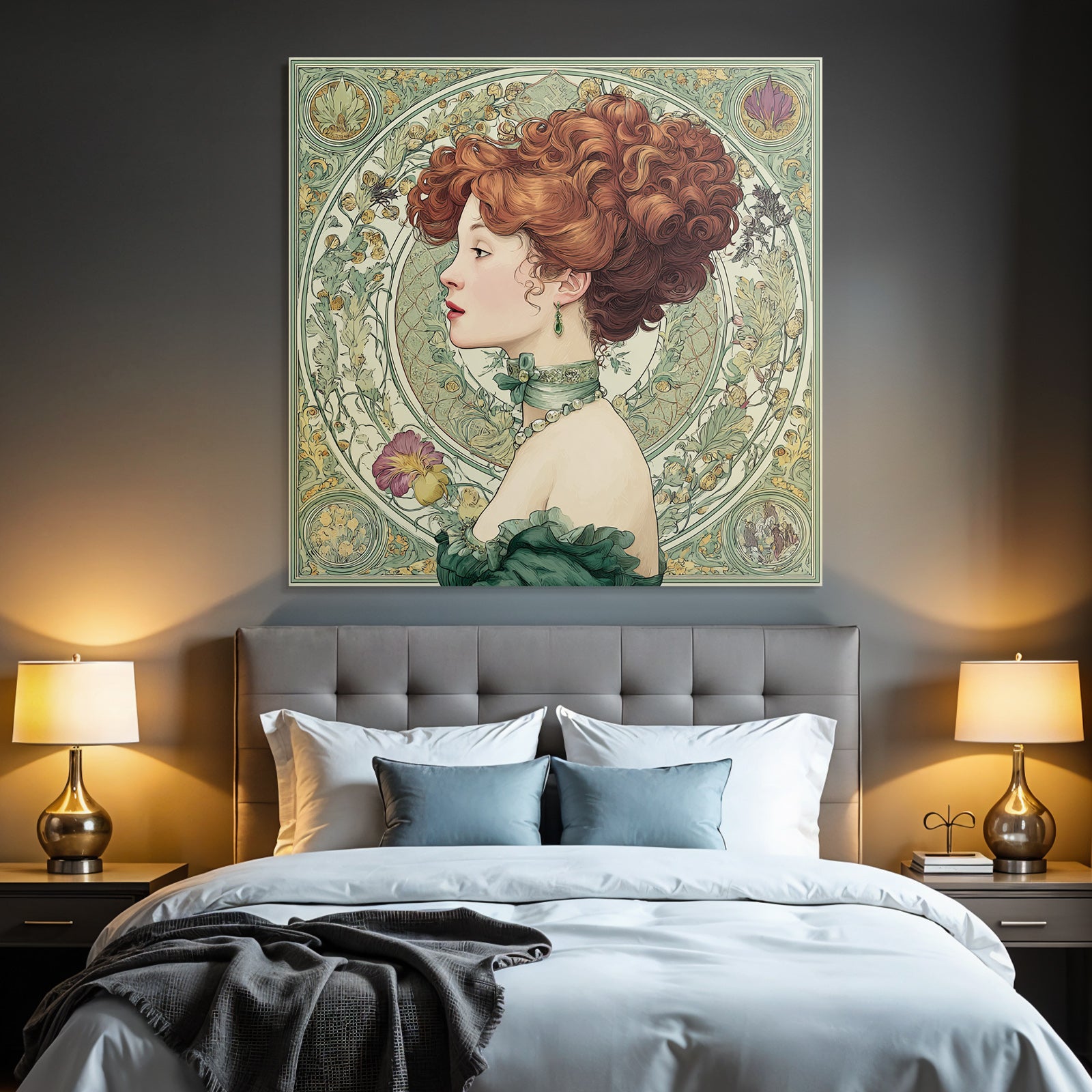 Frau Mit Roten Locken Im Art Nouveau Stil