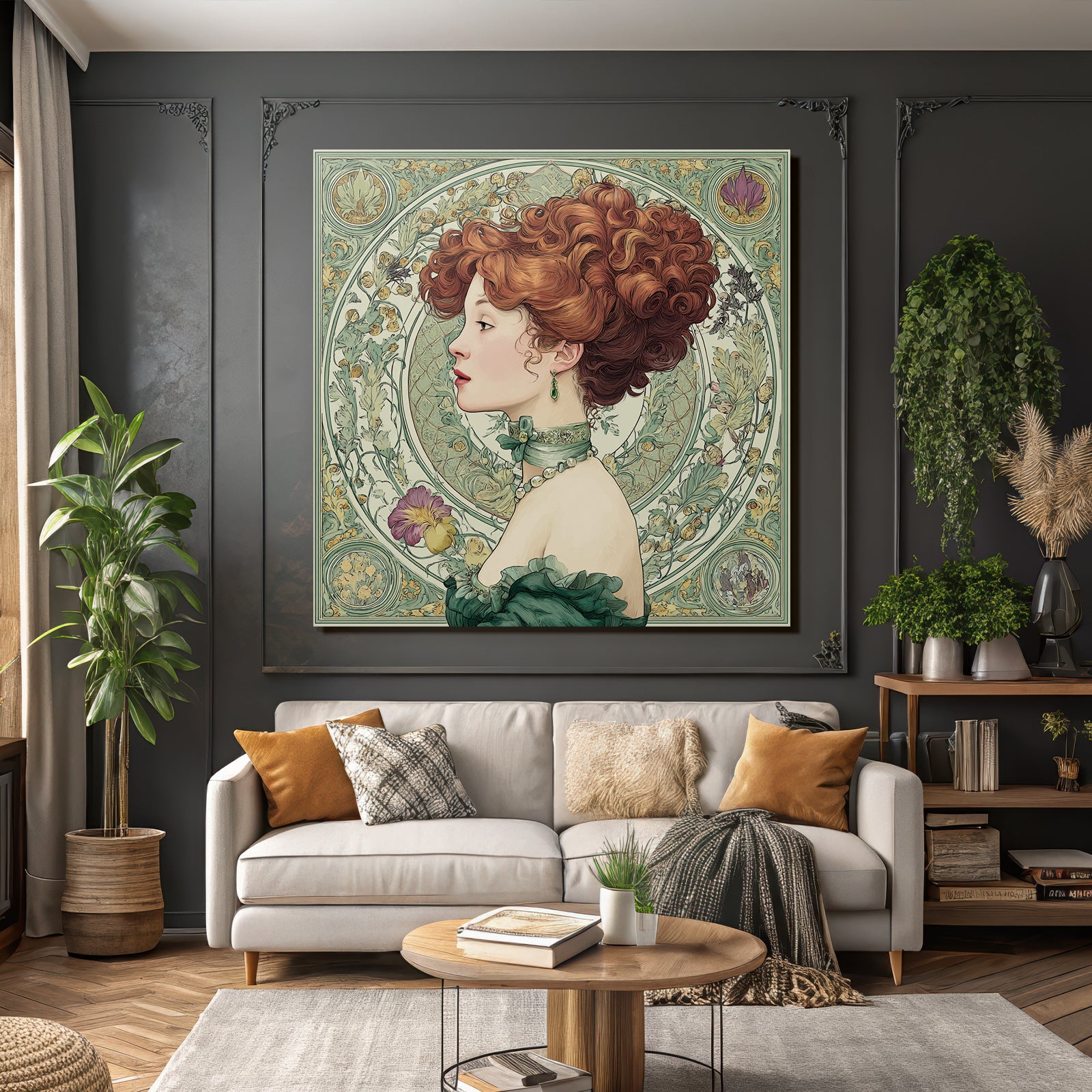 Frau Mit Roten Locken Im Art Nouveau Stil