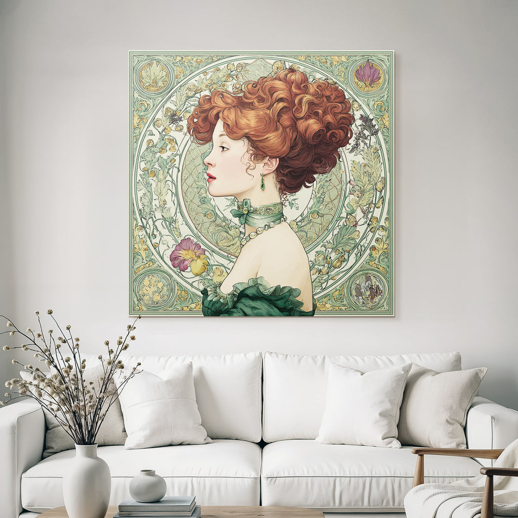 Frau Mit Roten Locken Im Art Nouveau Stil