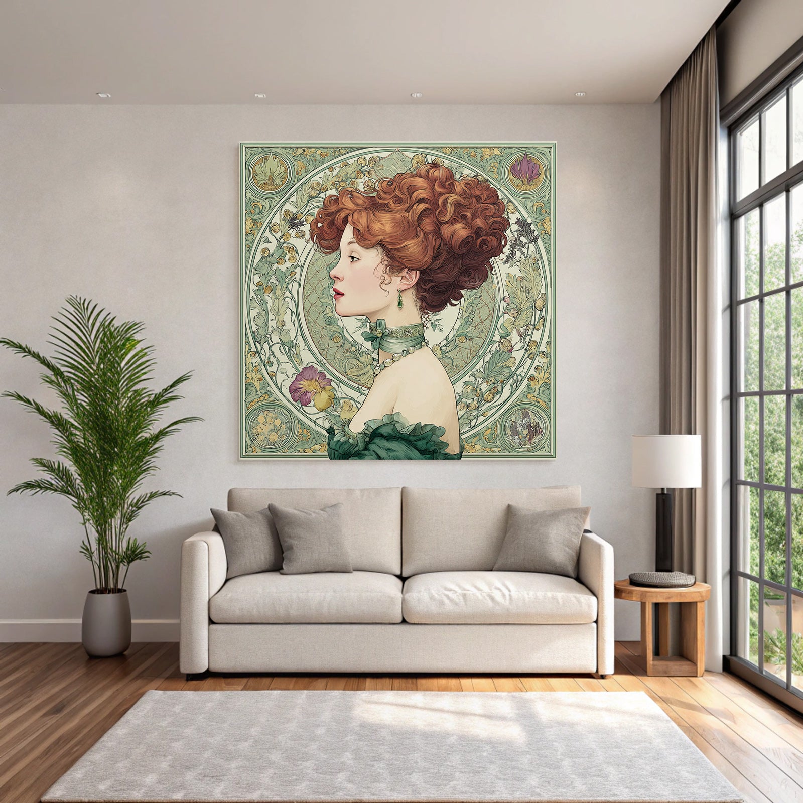Frau Mit Roten Locken Im Art Nouveau Stil