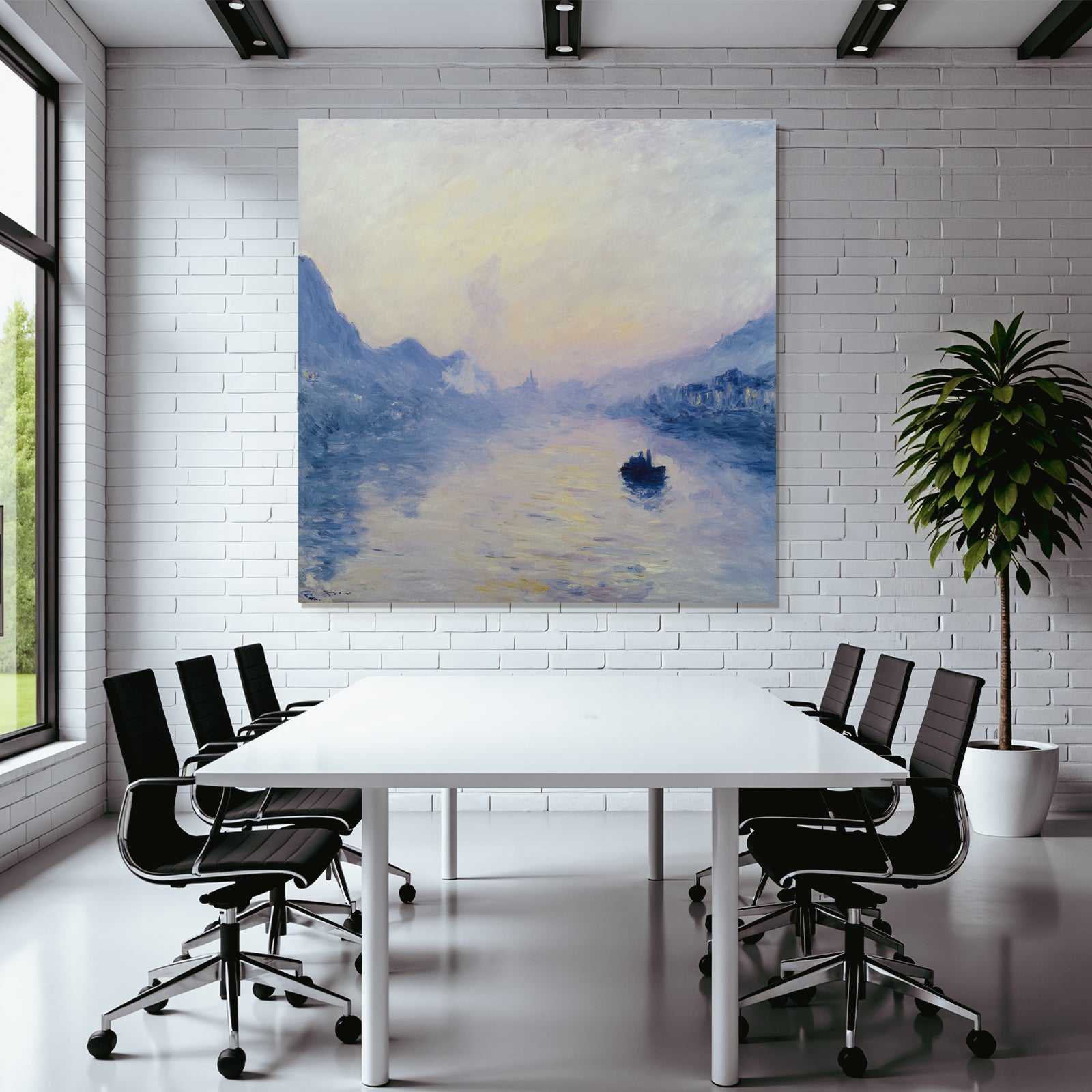 Friedliche Landschaft Mit Fluss Boot Und Gebirge