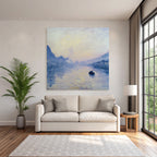 Friedliche Landschaft Mit Fluss Boot Und Gebirge
