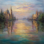 Friedliche Landschaftsmalerei Mit Spiegelndem Wasser Und Baeumen | Jugendstil | Stilrichtungen